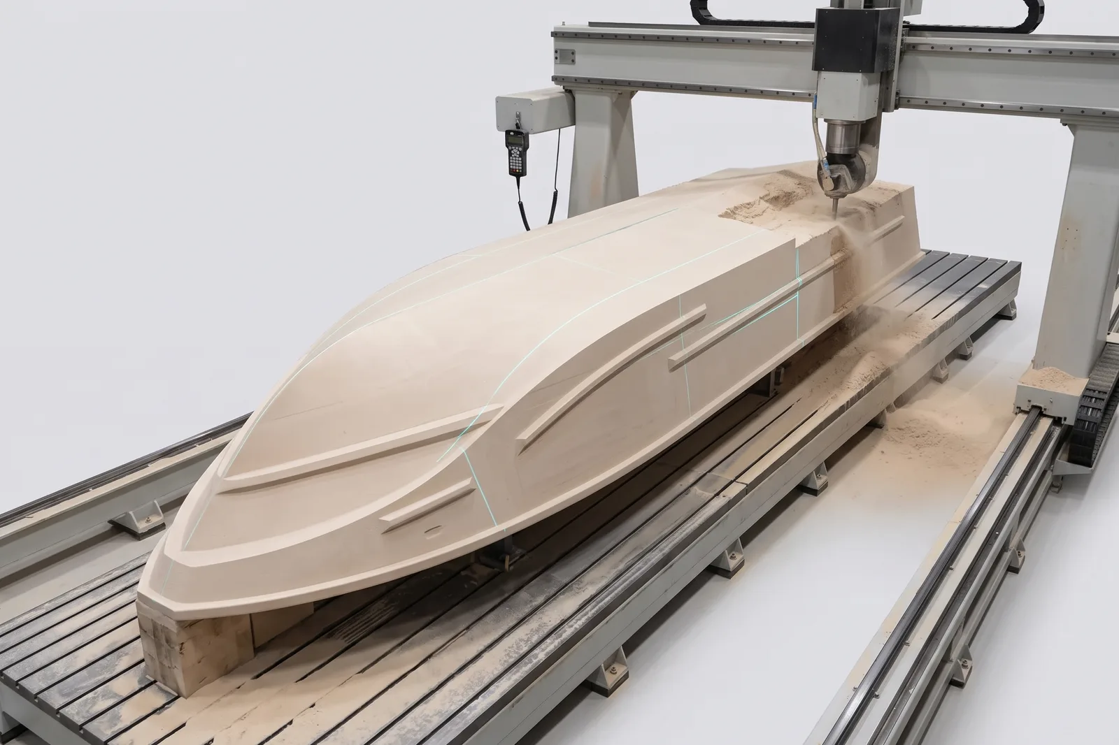 Fresadora CNC de gran formato mecanizando el modelo del casco